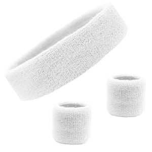 31ZFkmoKiFL.jpg Sweatband Set Cotton Sports Headband Terry Cloth Wristband Moisture Wicking Sweat Absorbing Head Band Athletic Exercise
