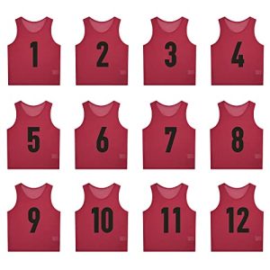 12 Pack（1-12） Numbered Pinnies/Scrimmage Vest/Team Practice Jerseys for Basketball, Soccer, Football
