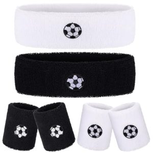 6 Pcs Sweatband Set Sports Headband Wristband Set 4 Moisture Wicking Athletic Wristband and 2 Headbands Wrist Sweatband Terry
