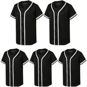 5 Pack Mens Plain Blank Baseball Jersey Button Down Shirts Short Sleeve Hipster Hip Hop Sports Team Uniform
