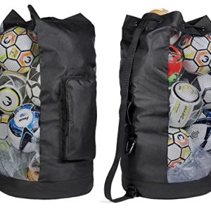 Heavy Duty XL Soccer Mesh Equipment Ball Bag w/Adjustable Shoulder Strap Design for Coach. with an Over-Sized Front Pocket for