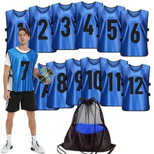 Scrimmage Training Vest (12 Pack) Team Sports Pinnies Jerseys for Adult Youth Soccer Bibs Numbered Practice Jerseys