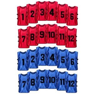 Scrimmage Training Vest Team Sports Pinnies Reversible Numbered Soccer Team Pennies Kids Youth Adult Jerseys (24 Pack)